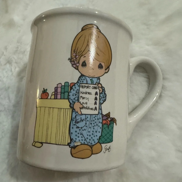 Vintage 1985 Precious Moments Teacher Coffee Cup Mug Love Never Fails - Picture 1 of 10